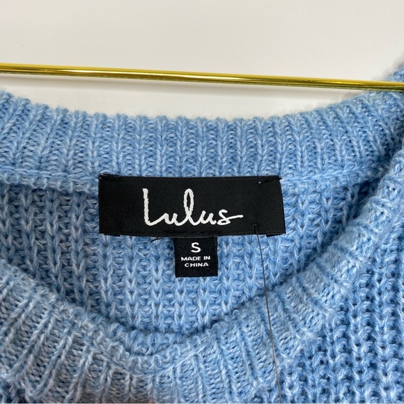 Lulu’s Artfully Inclined Open Shoulder Sweater Light Dusty Blue Knit NWT Small - Picture 6 of 13